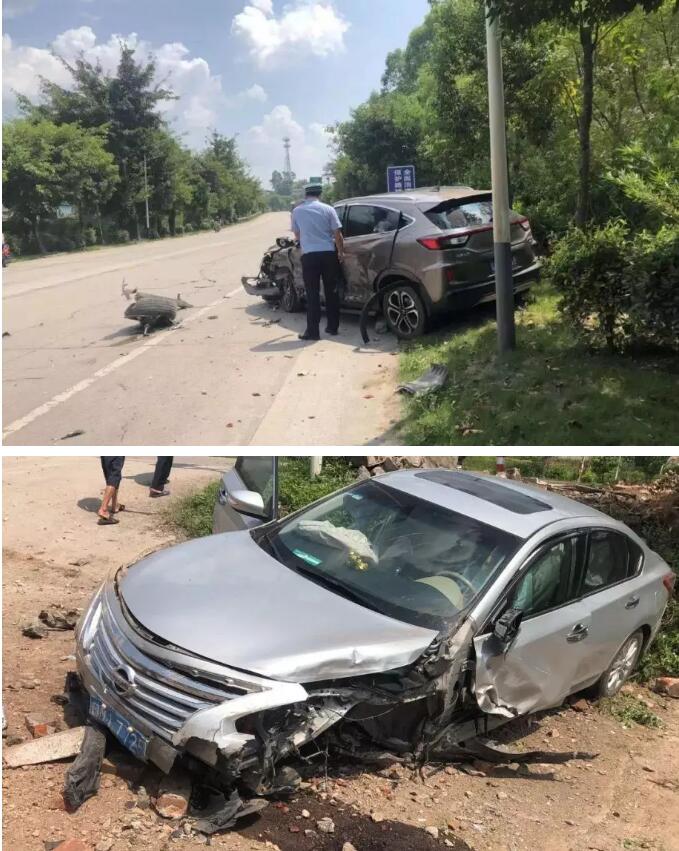 惊险！梅州蕉岭两小车迎头相撞，一车被撞飞到路坎下！监控拍下可怕一幕...